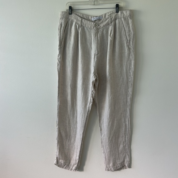 ZARA CREAM LINEN SLIM PANTS TROUSERS - Picture 1 of 6
